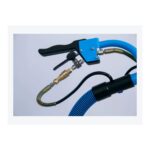 Commercial rotary carpet extractor spray trigger and hose detail