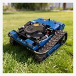 Remote control tracked lawn mower blue angle view
