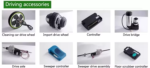 Cleaning equipment drive wheels, controllers and drive motors