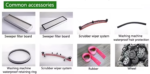 Scrubber wiper systems, rubber blades and accessory components