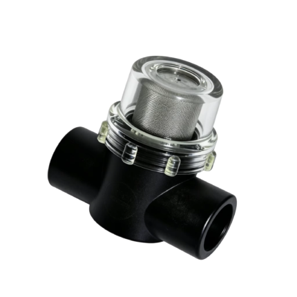 Floor scrubber inline water filter angled view