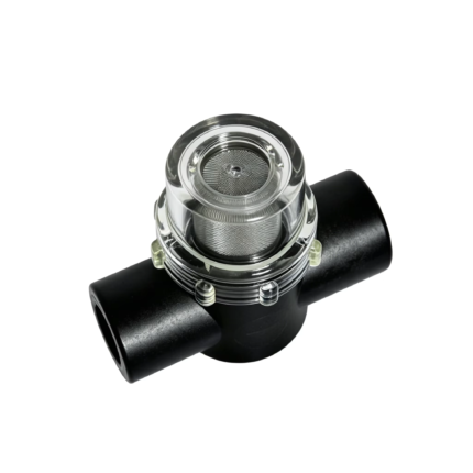 Floor scrubber inline water filter top angled view